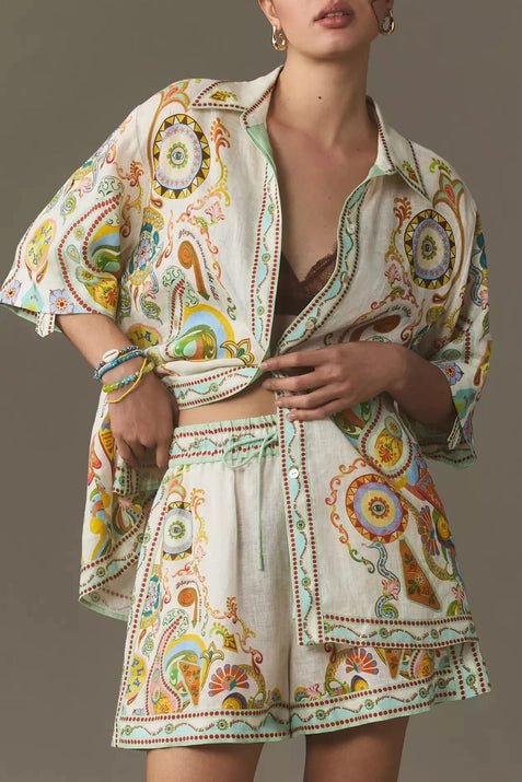 Boho Pinball Print Buttoned Shirt & Shorts Set - STYLED BY ALX COUTUREOutfit Sets