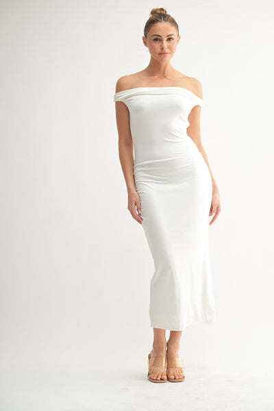 White Off-Shoulder Midi Dress STYLED BY ALX COUTURE White Off-Shoulder Midi Dress STYLED BY ALX COUTURE
