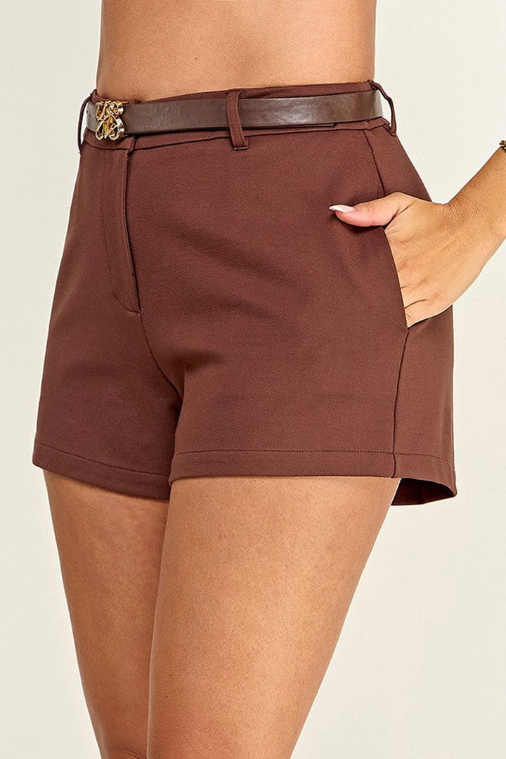 Brown Belted Shorts - STYLED BY ALX COUTUREShorts