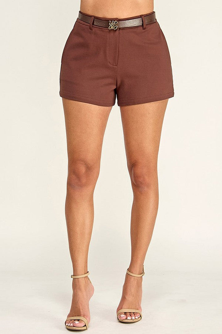 Brown Belted Shorts - STYLED BY ALX COUTUREShorts