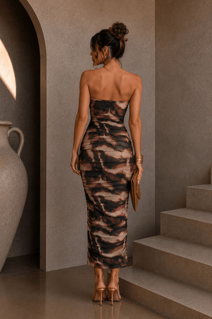 Brown & Black Strapless Midi Dress - STYLED BY ALX COUTUREDresses