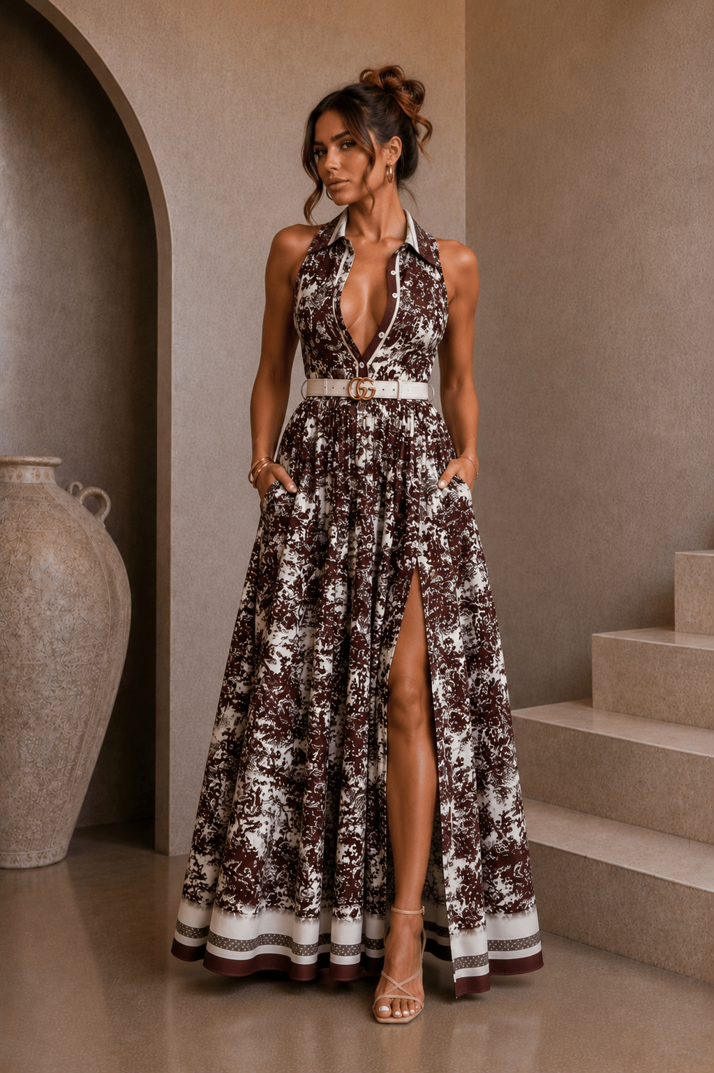 Brown Button Down Maxi Dress - STYLED BY ALX COUTUREDresses