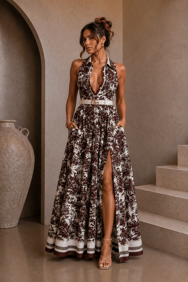 Brown Button Down Maxi Dress - STYLED BY ALX COUTUREDresses