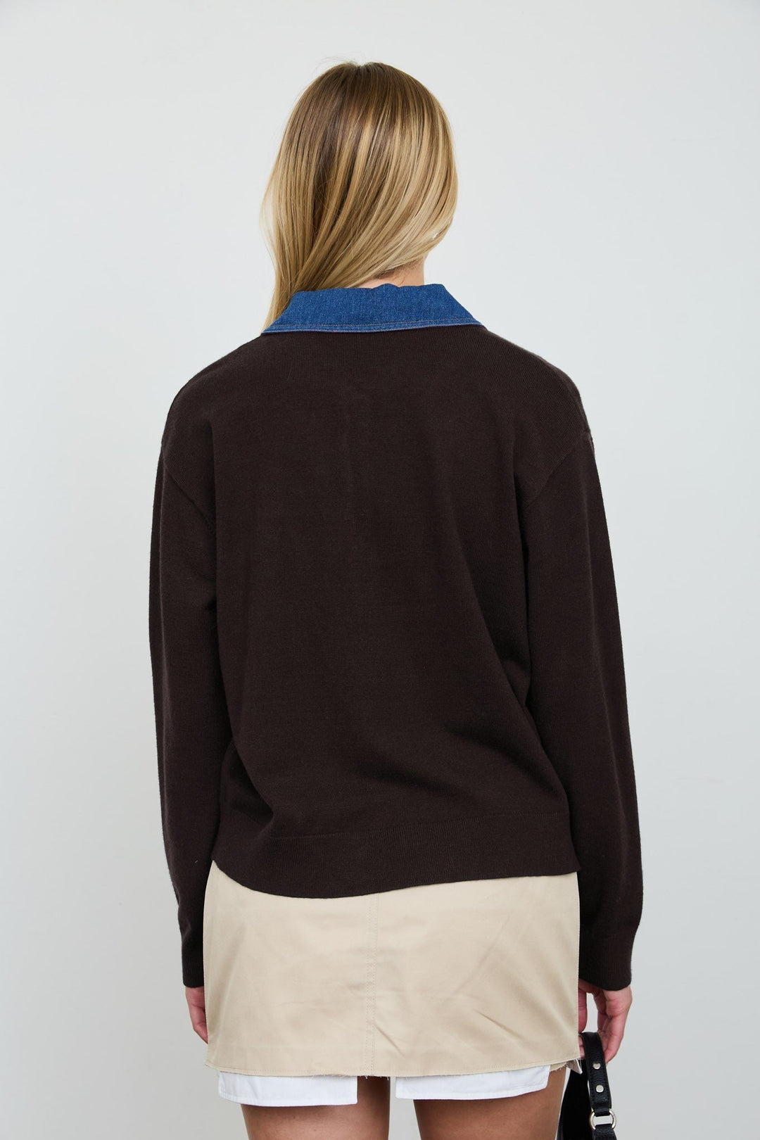 Brown Denim Collar Polo Pullover - STYLED BY ALX COUTURESweaters