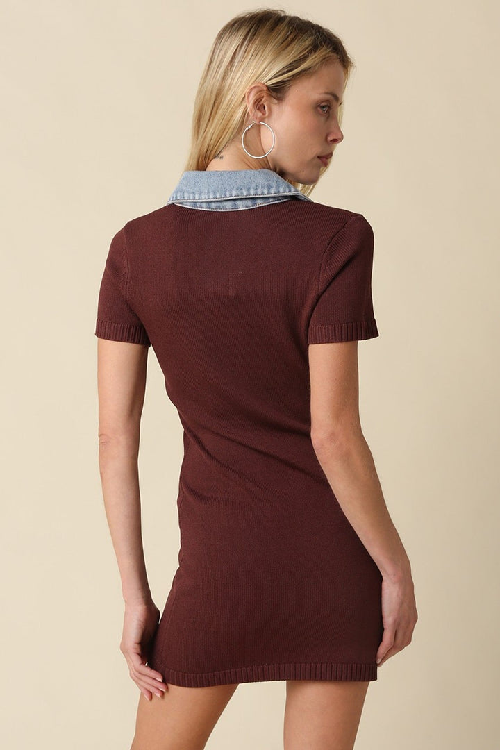 Brown Denim Collared Mini Dress - STYLED BY ALX COUTUREDresses