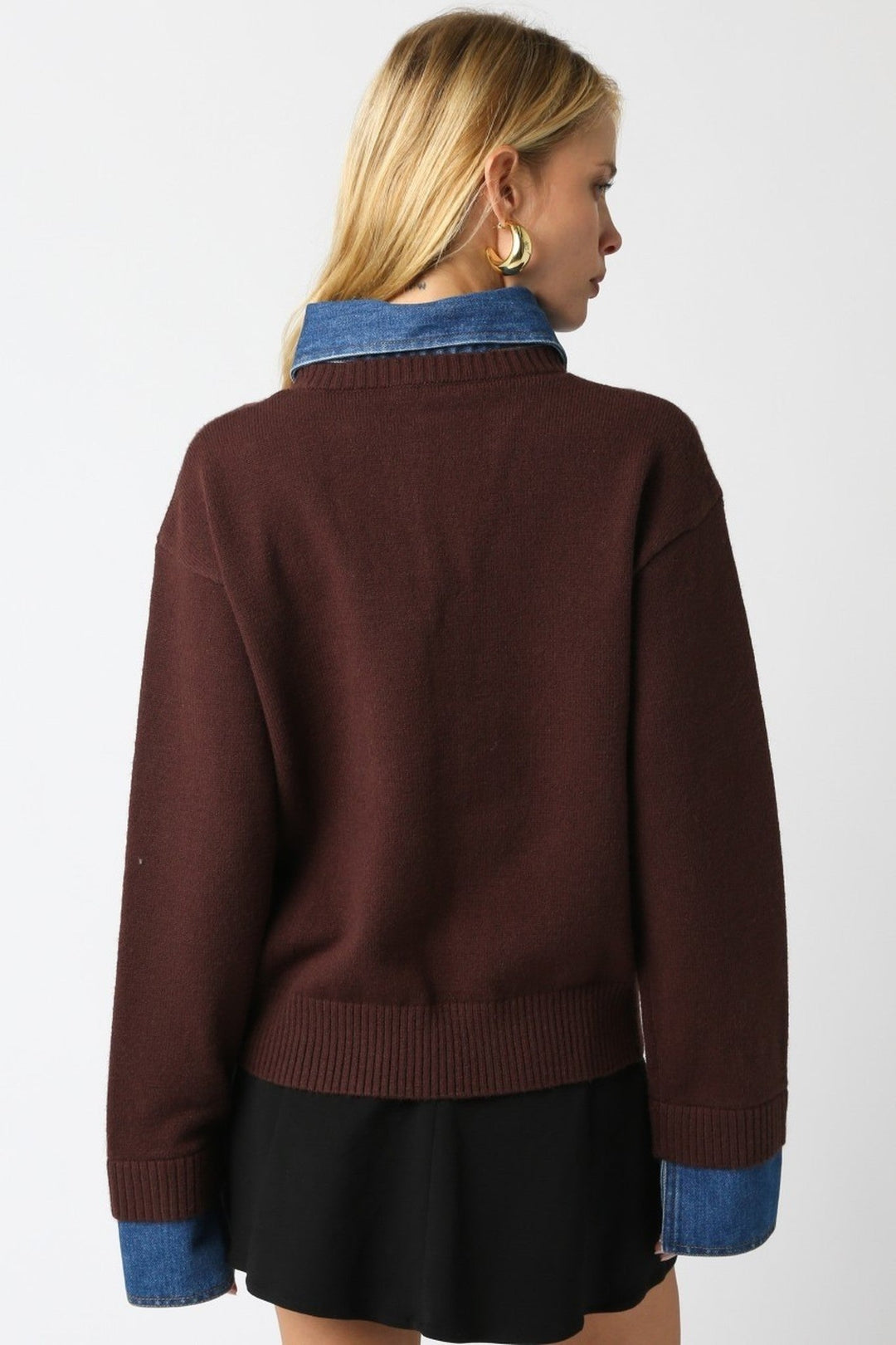 Brown Denim Triana Layered Collar Knit Sweater - STYLED BY ALX COUTURESweaters