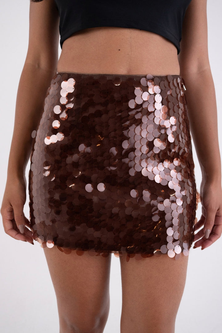 Brown Disc Sequin Mini Skirt - STYLED BY ALX COUTURESkirts