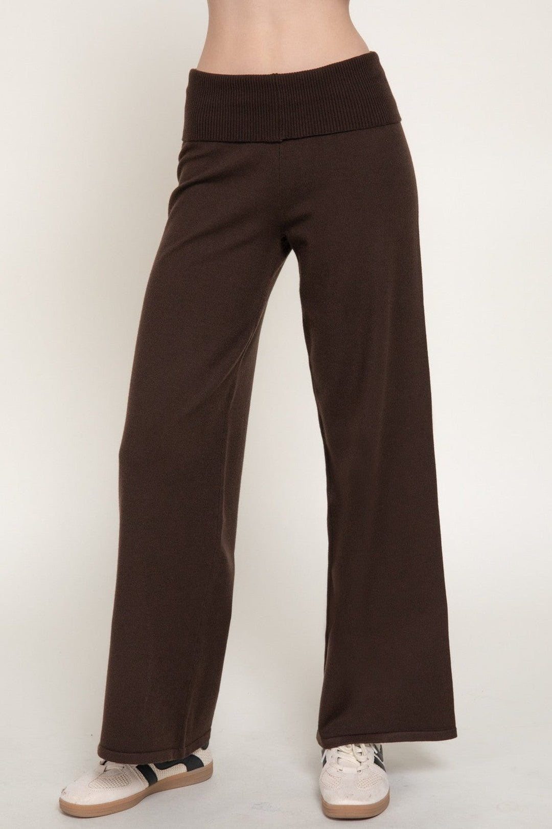 Brown Fold Over Waist Sweater Pants - STYLED BY ALX COUTUREPants