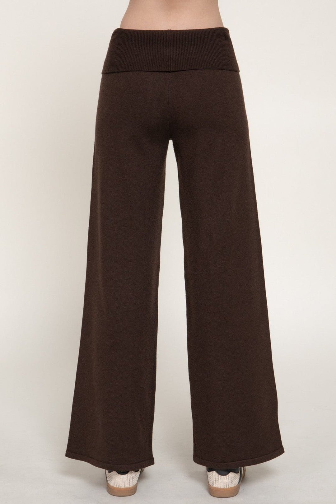 Brown Fold Over Waist Sweater Pants - STYLED BY ALX COUTUREPants