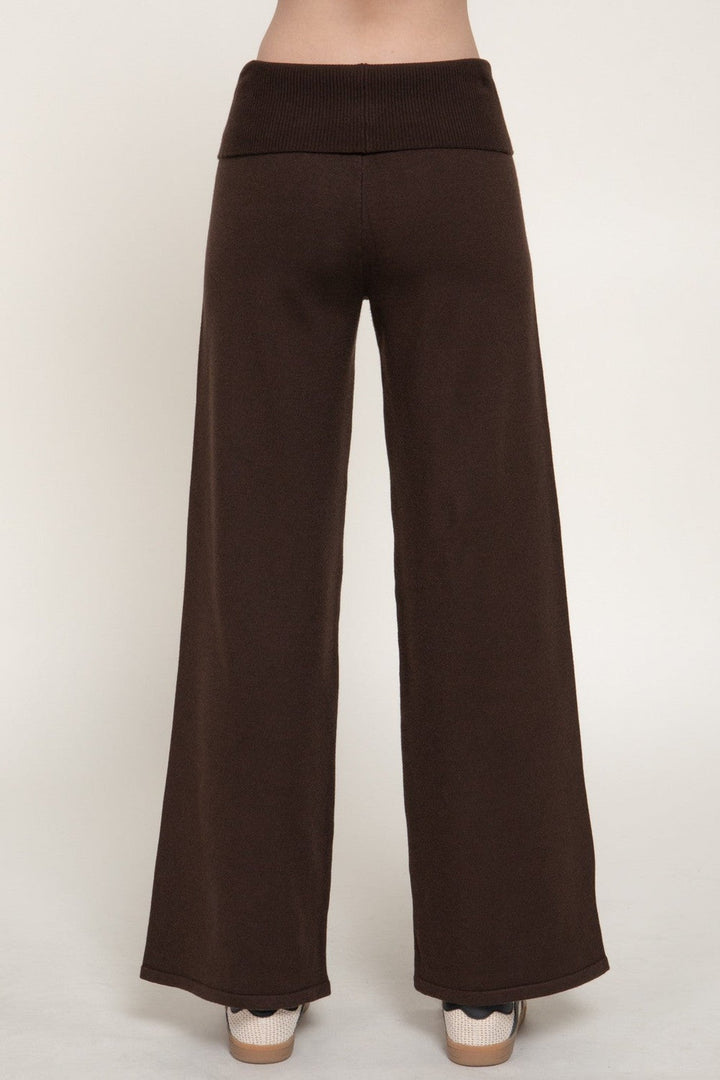 Brown Fold Over Waist Sweater Pants - STYLED BY ALX COUTUREPants