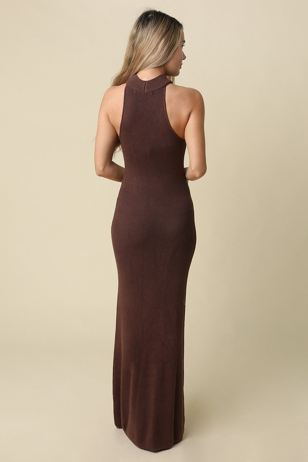 Brown Halter Knit Maxi Dress - STYLED BY ALX COUTUREDresses