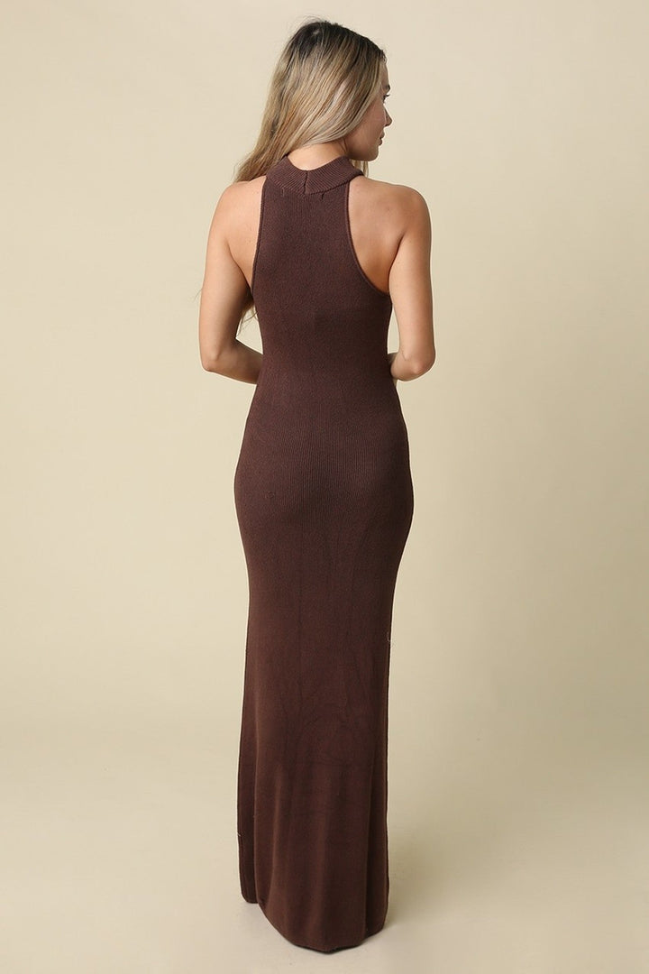 Brown Halter Knit Maxi Dress - STYLED BY ALX COUTUREDresses