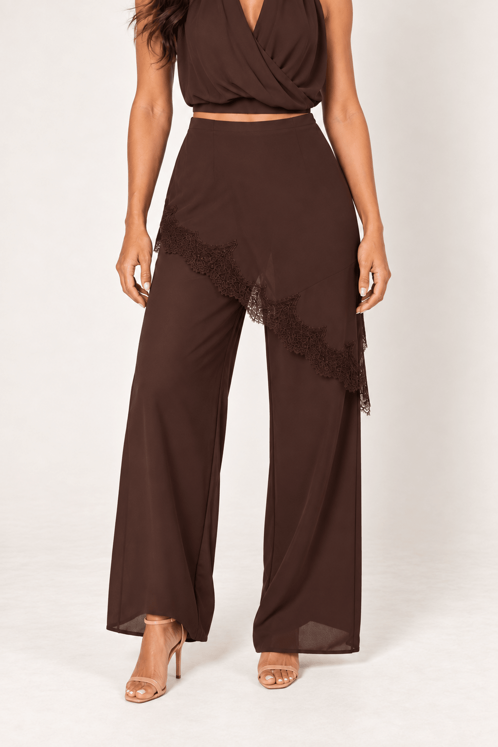 Brown Halter Lace Pants Set - STYLED BY ALX COUTUREOutfit Sets
