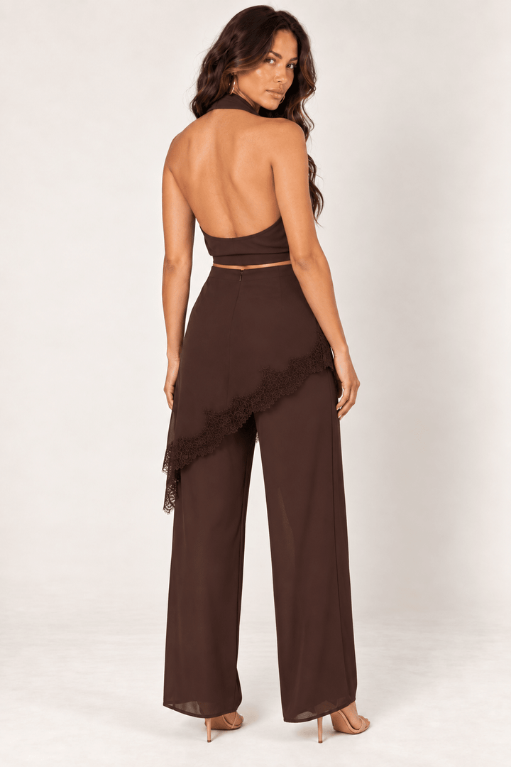 Brown Halter Lace Pants Set - STYLED BY ALX COUTUREOutfit Sets