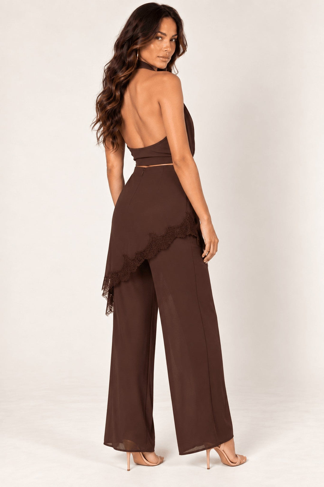 Brown Halter Lace Pants Set - STYLED BY ALX COUTUREOutfit Sets