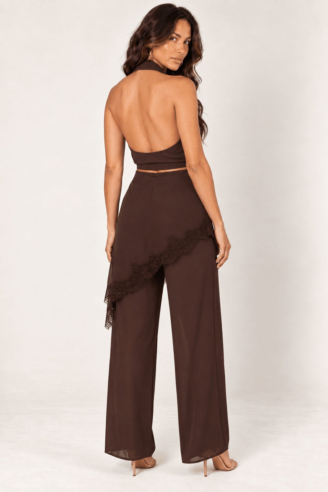 Brown Halter Lace Pants Set - STYLED BY ALX COUTUREOutfit Sets
