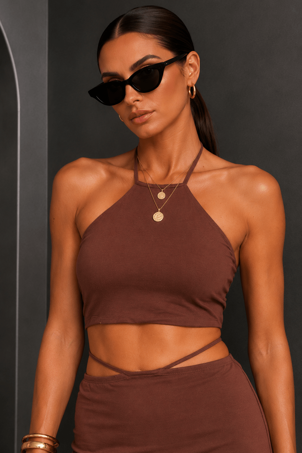 Brown Halter Neck Skirt Set - STYLED BY ALX COUTUREOutfit Sets