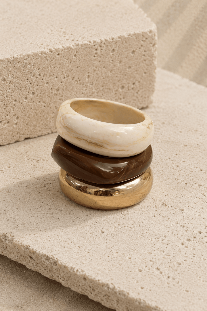 Brown, Ivory & Gold Bangle Set - STYLED BY ALX COUTUREBracelets
