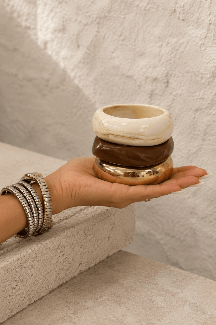 Brown, Ivory & Gold Bangle Set - STYLED BY ALX COUTUREBracelets