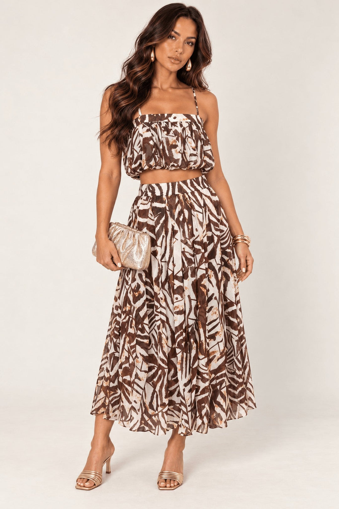 Brown Ivory Petal Layer Skirt Set - STYLED BY ALX COUTUREOutfit Sets