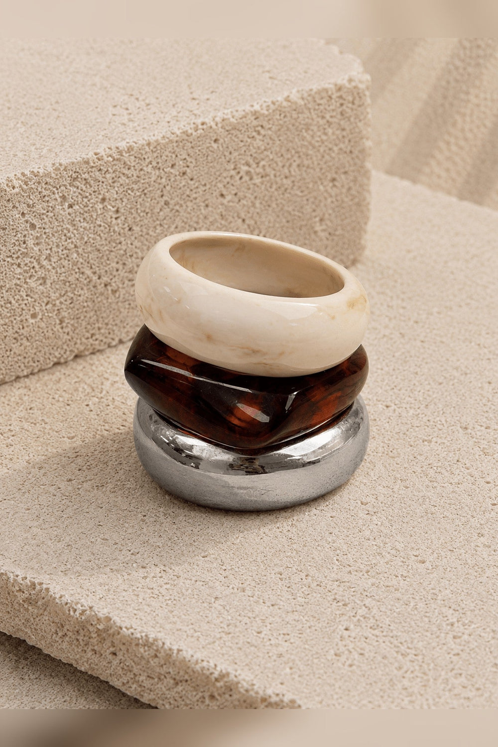 Brown Ivory Silver Bangle Set - STYLED BY ALX COUTUREJewelry