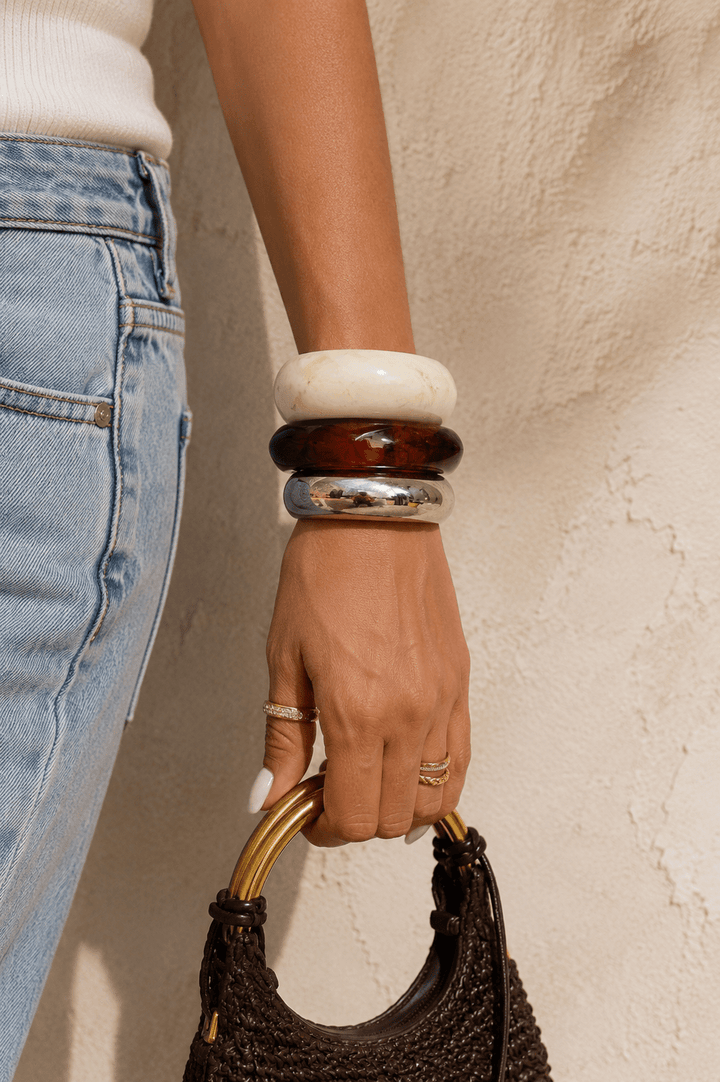Brown, Ivory & Silver Bangles - STYLED BY ALX COUTUREBracelets