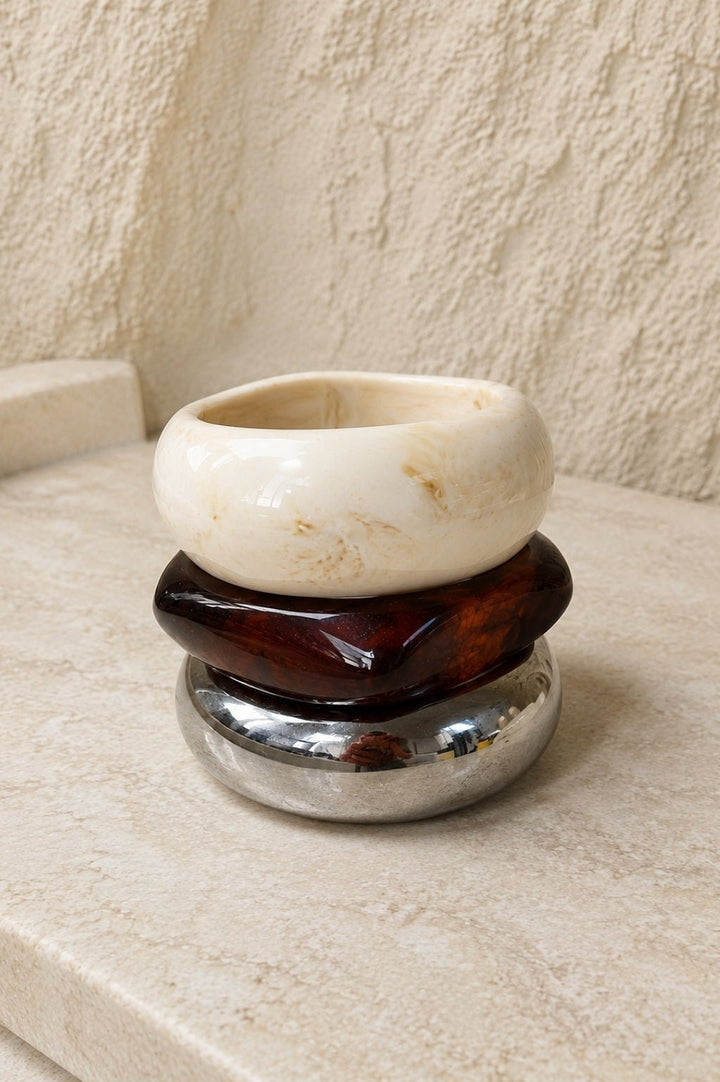 Brown, Ivory & Silver Bangles - STYLED BY ALX COUTUREBracelets