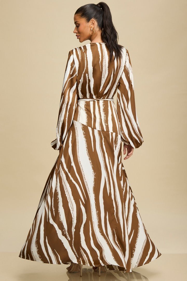 Brown & Ivory Striped Long Sleeve Maxi Dress - STYLED BY ALX COUTUREDresses