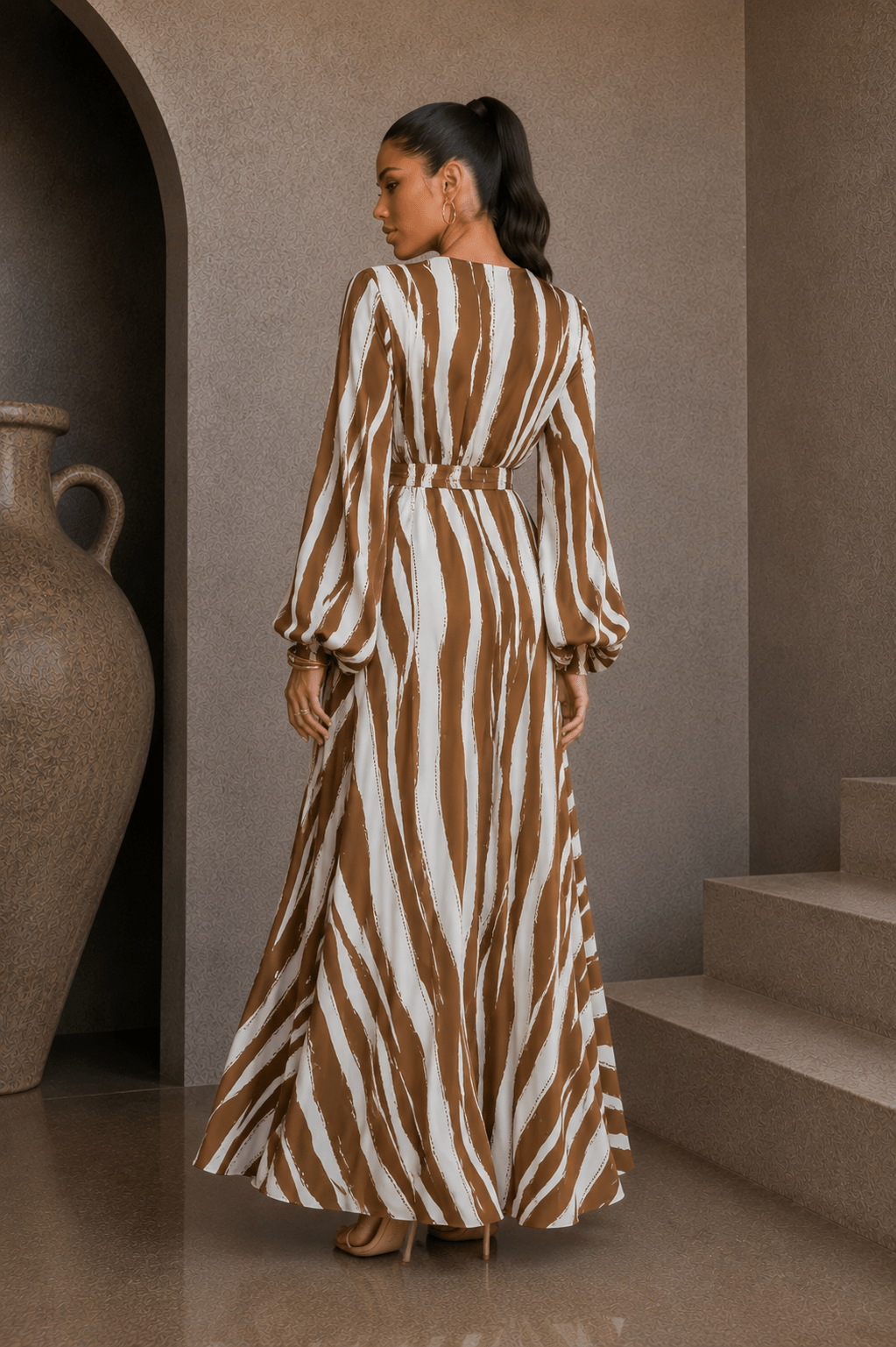 Brown & Ivory Striped Maxi Dress - STYLED BY ALX COUTUREDresses