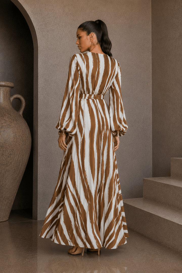 Brown & Ivory Striped Maxi Dress - STYLED BY ALX COUTUREDresses