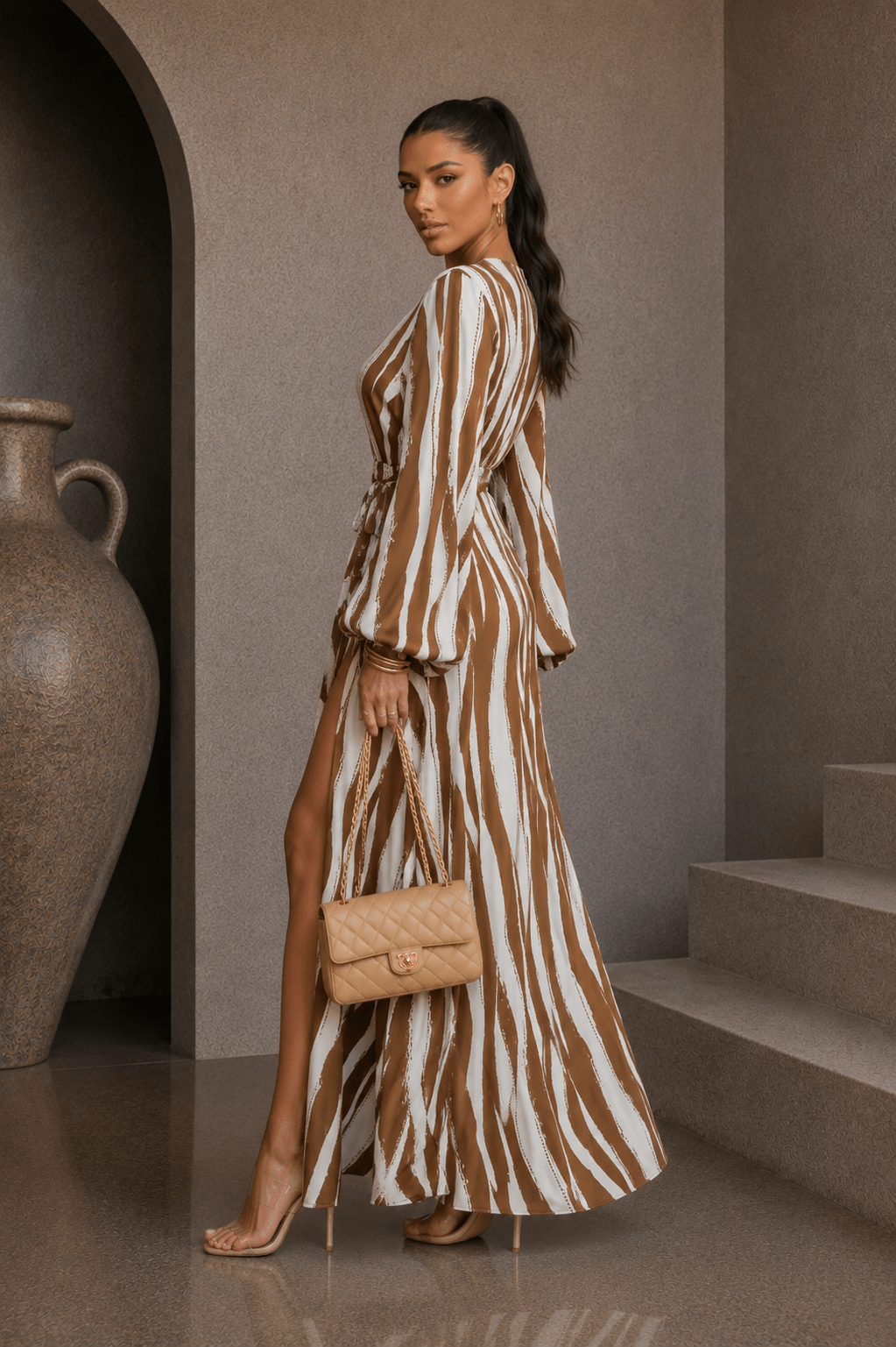 Brown & Ivory Striped Maxi Dress - STYLED BY ALX COUTUREDresses