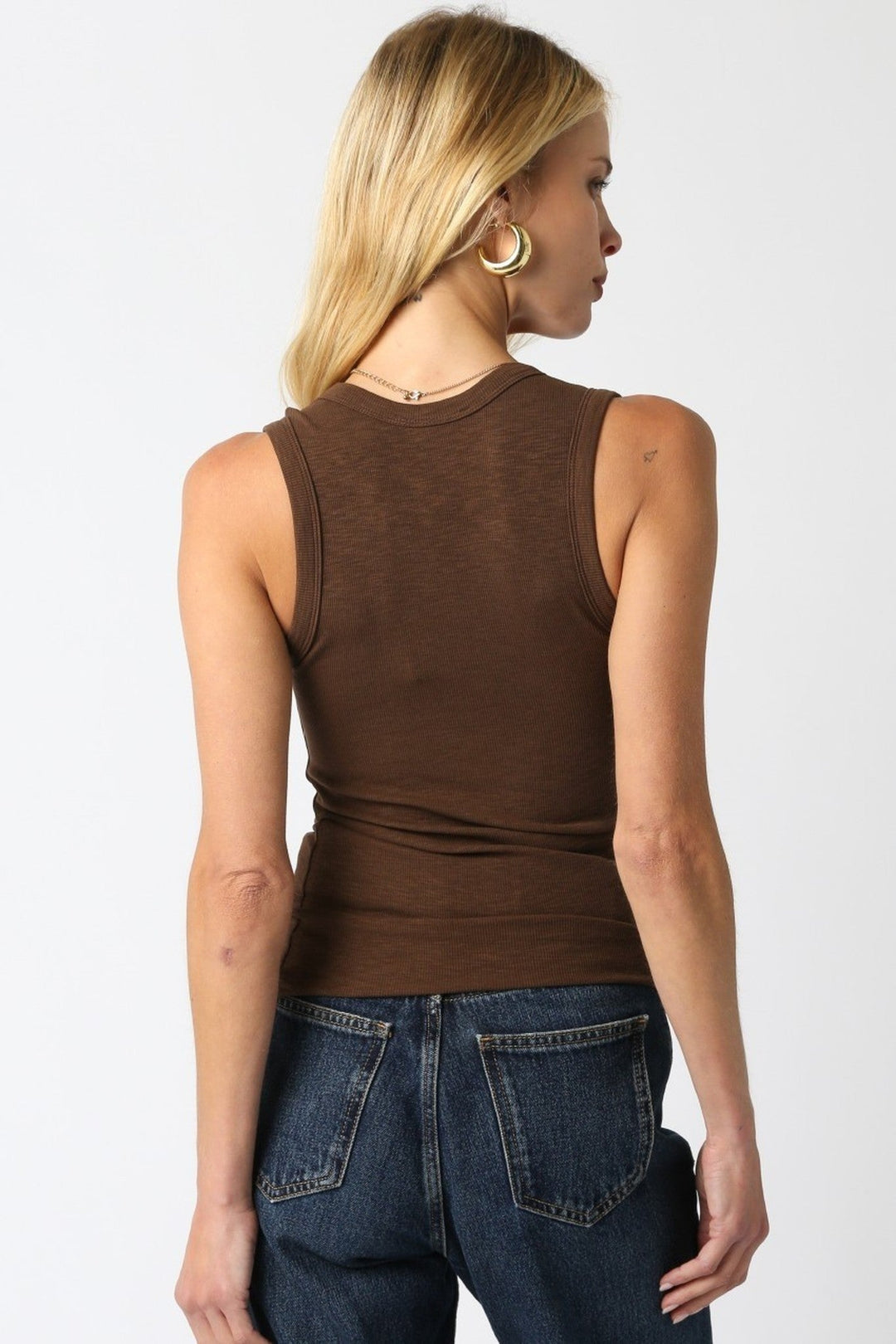 Brown Kelsey Ribbed Scoop Neck Tank Top - STYLED BY ALX COUTURETops