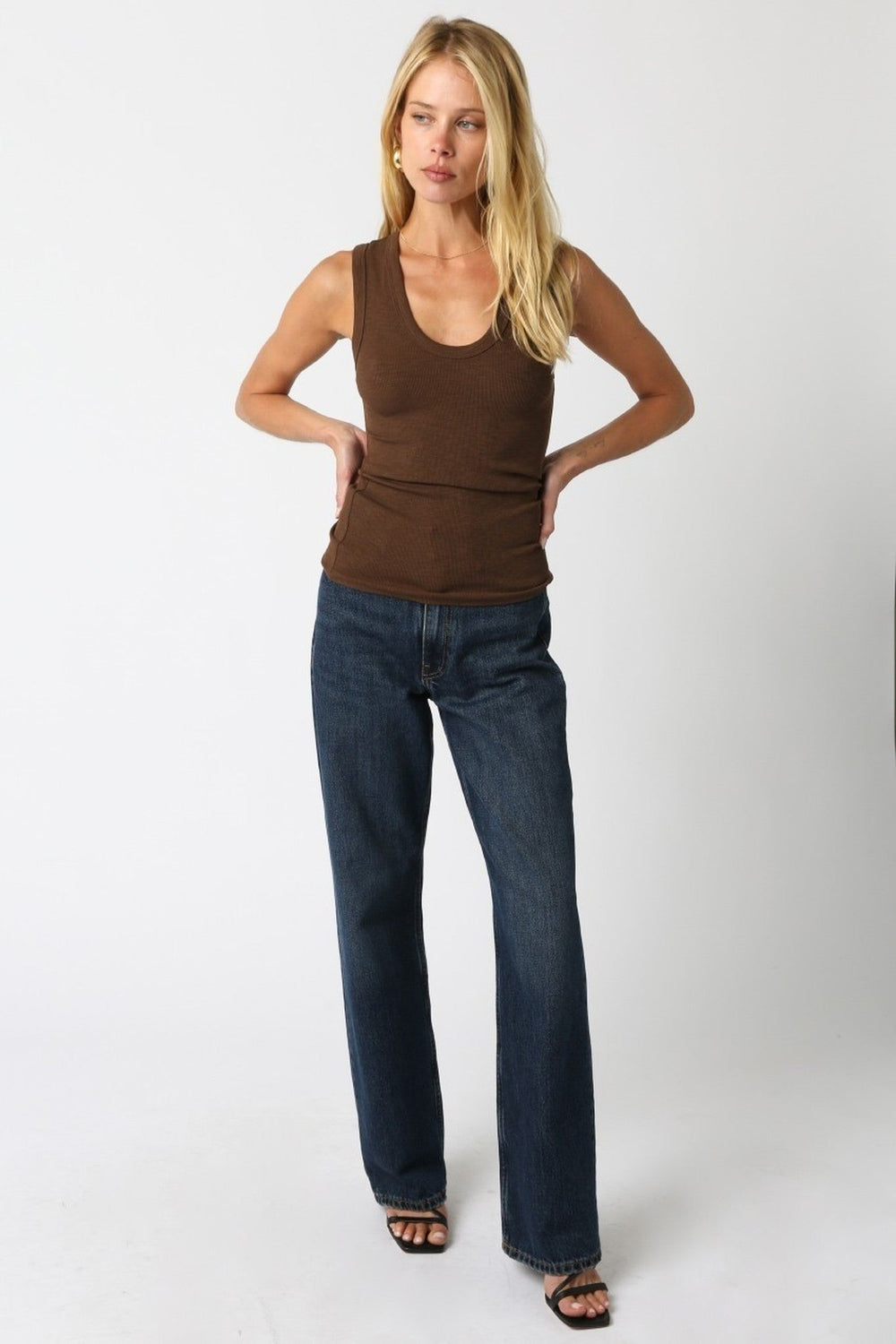 Brown Kelsey Ribbed Scoop Neck Tank Top - STYLED BY ALX COUTURETops