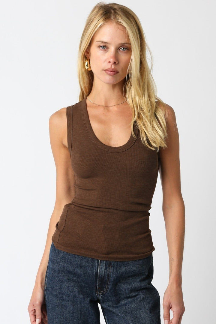 Brown Kelsey Ribbed Scoop Neck Tank Top - STYLED BY ALX COUTURETops