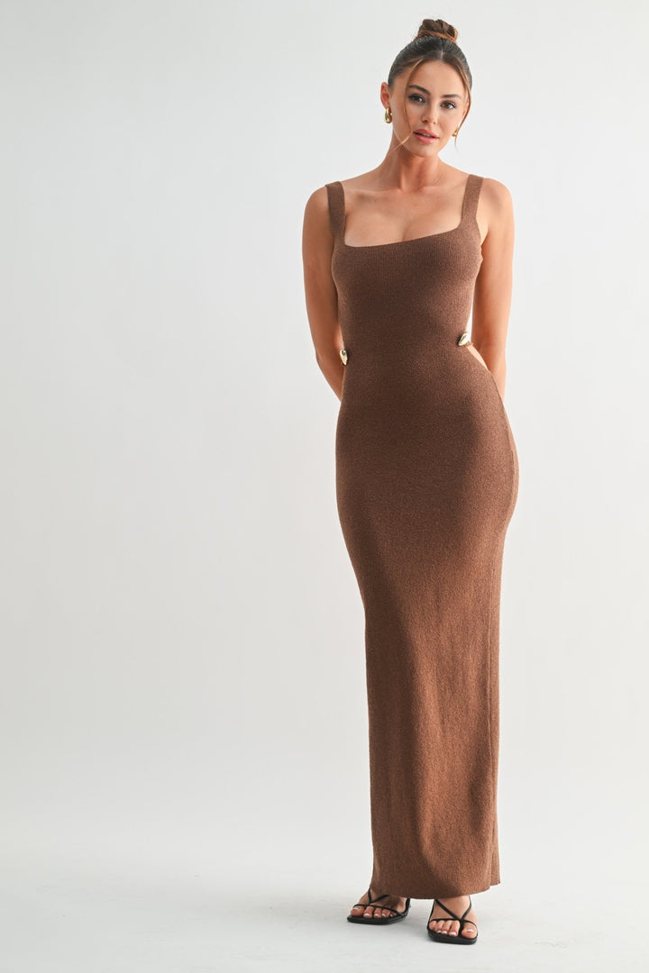 Brown Knit Cutout Maxi Dress - STYLED BY ALX COUTUREDresses