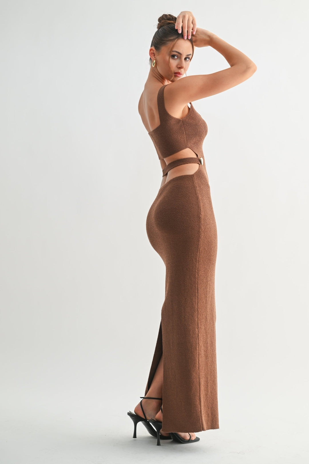 Brown Knit Cutout Maxi Dress - STYLED BY ALX COUTUREDresses
