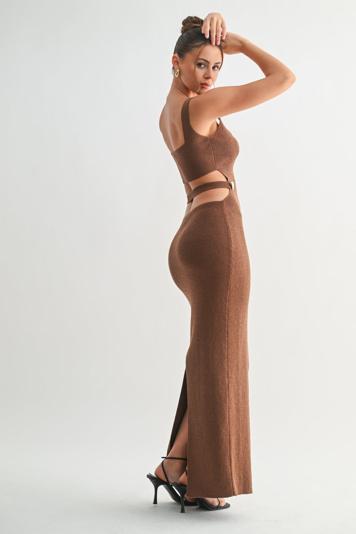 Brown Knit Cutout Maxi Dress - STYLED BY ALX COUTUREDresses