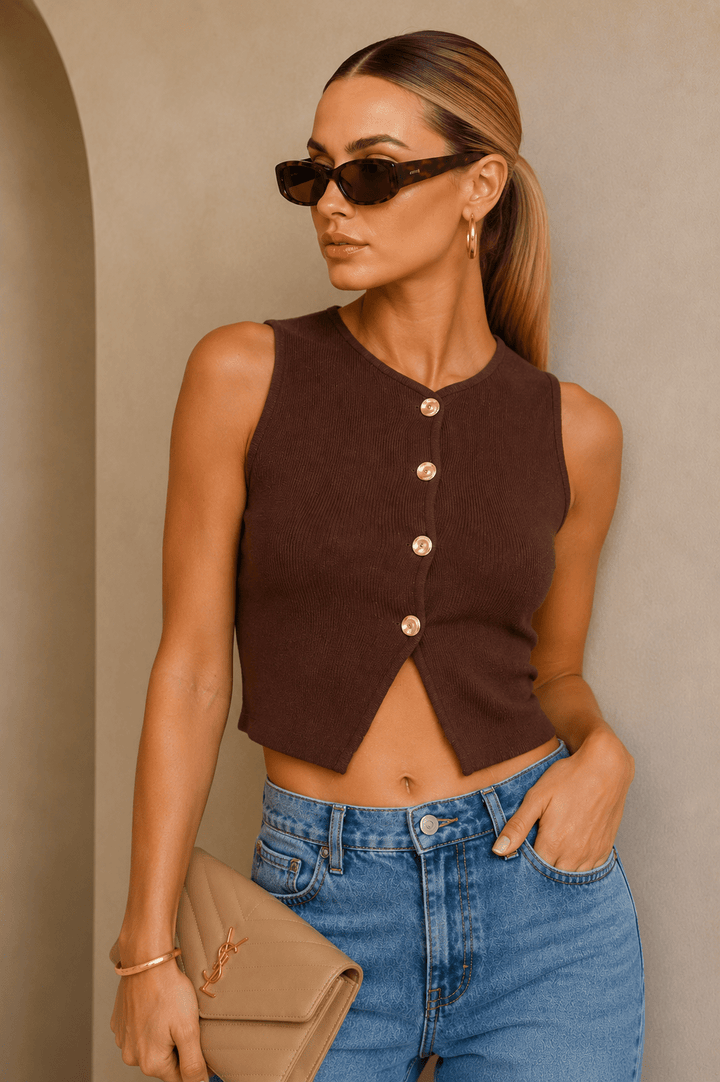 Brown Knit Vest Top - STYLED BY ALX COUTURETOPS
