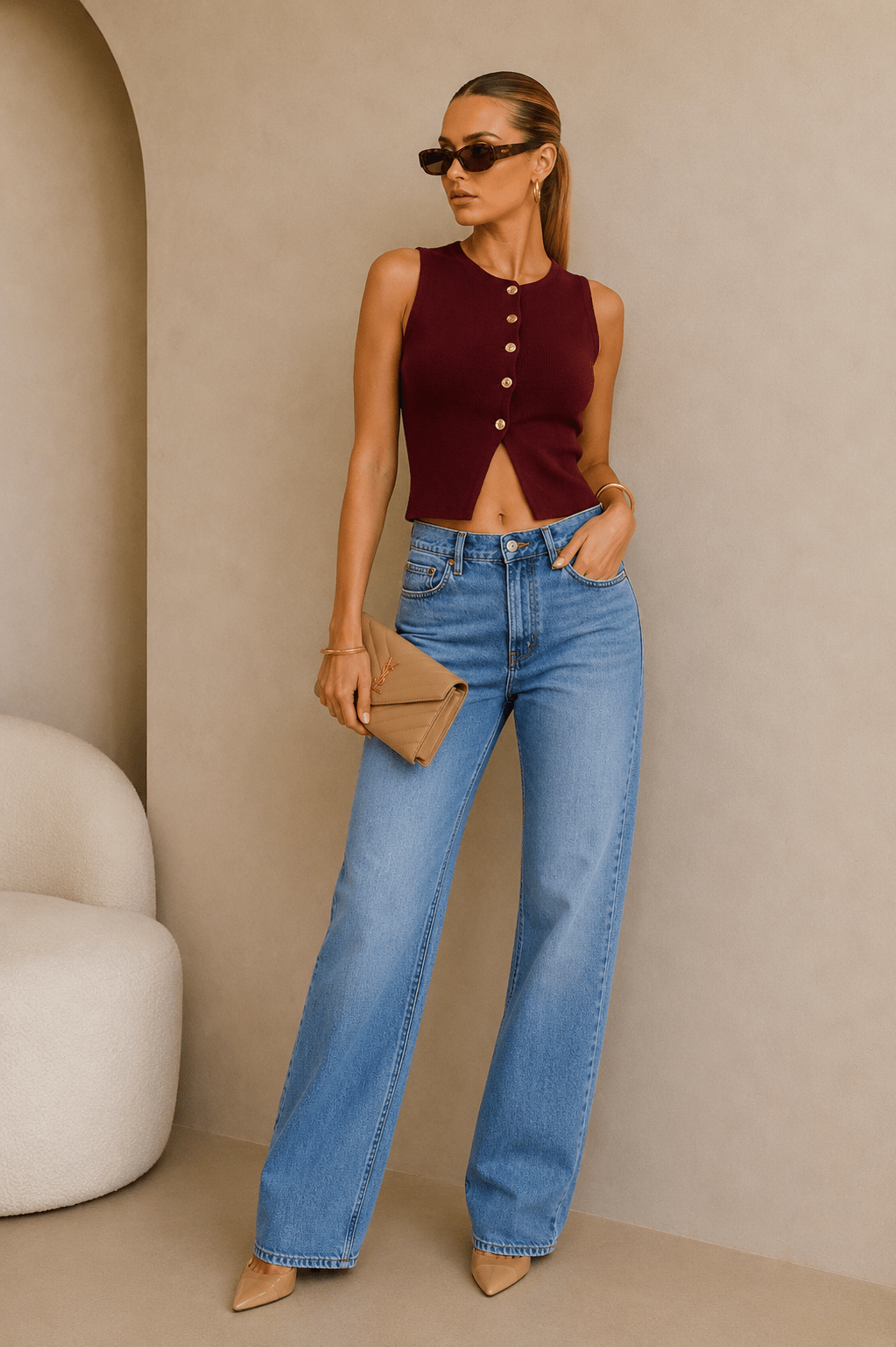 Brown Knit Vest Top - STYLED BY ALX COUTURETOPS