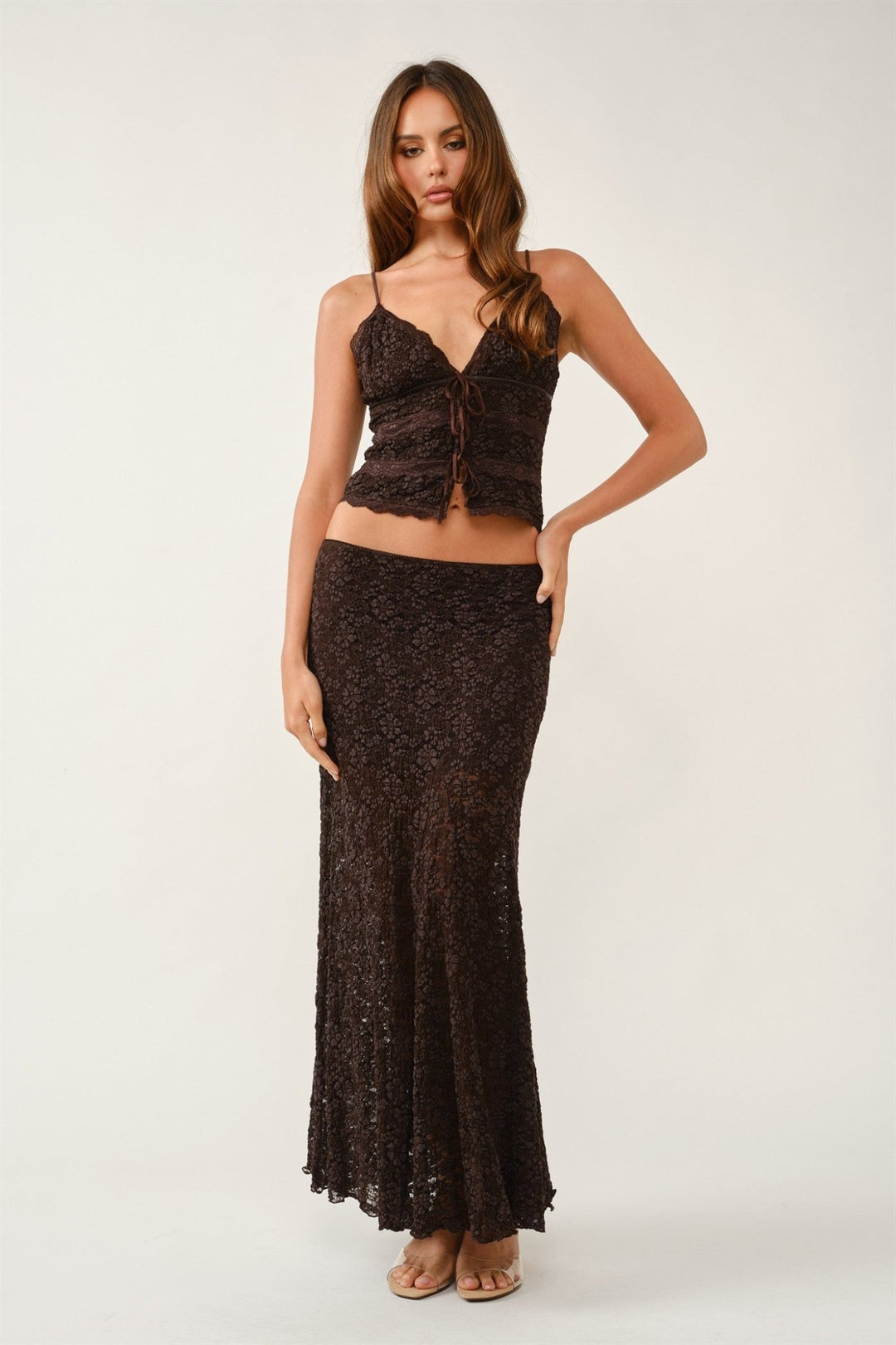 Brown Lace Maxi Skirt - STYLED BY ALX COUTURESkirts &amp; Skorts