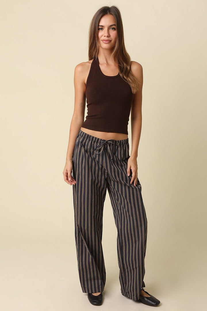 Brown Max Fitted Halter Knit Top - STYLED BY ALX COUTURETops