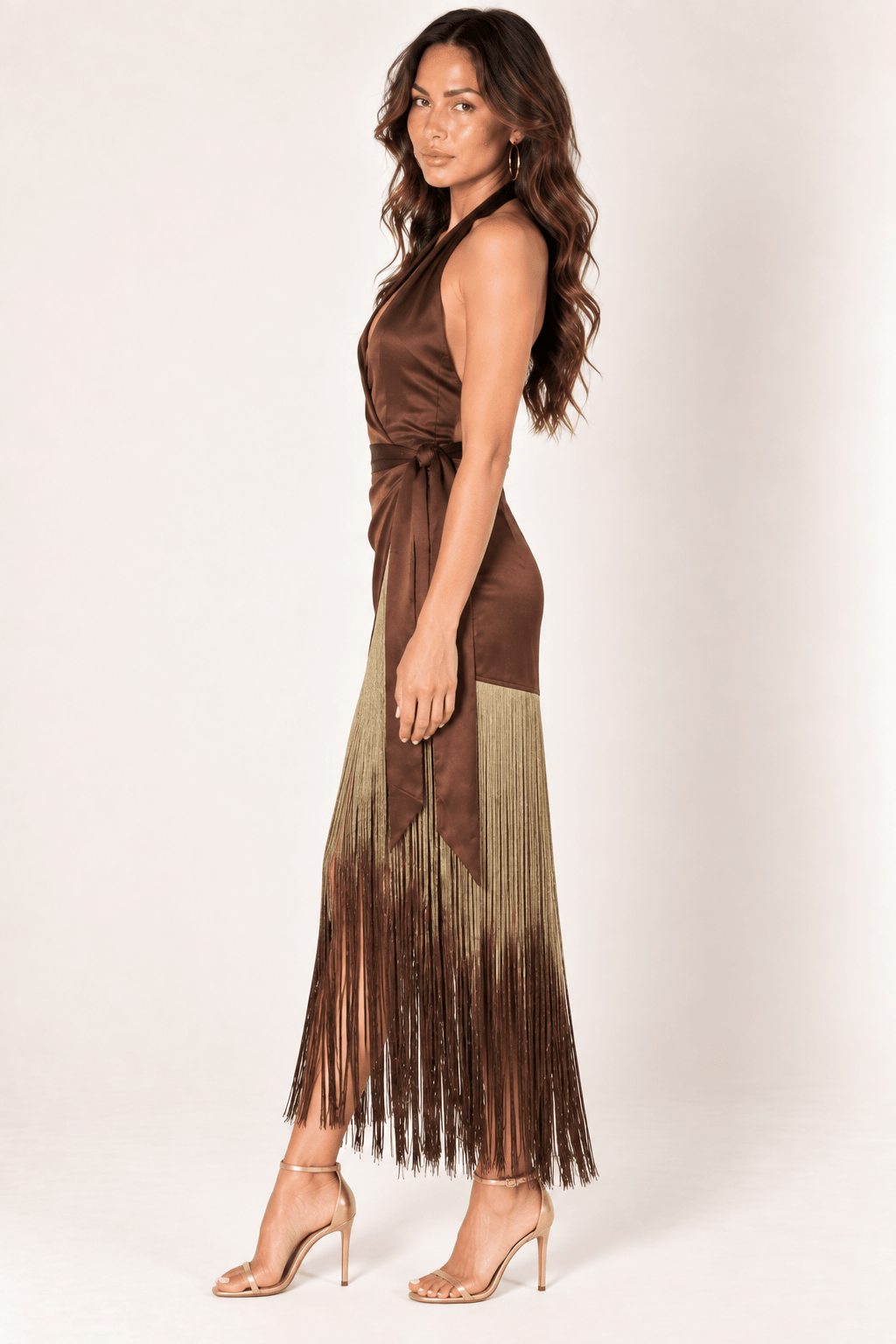 Brown Ombre Fringe Halter Dress - STYLED BY ALX COUTUREDresses