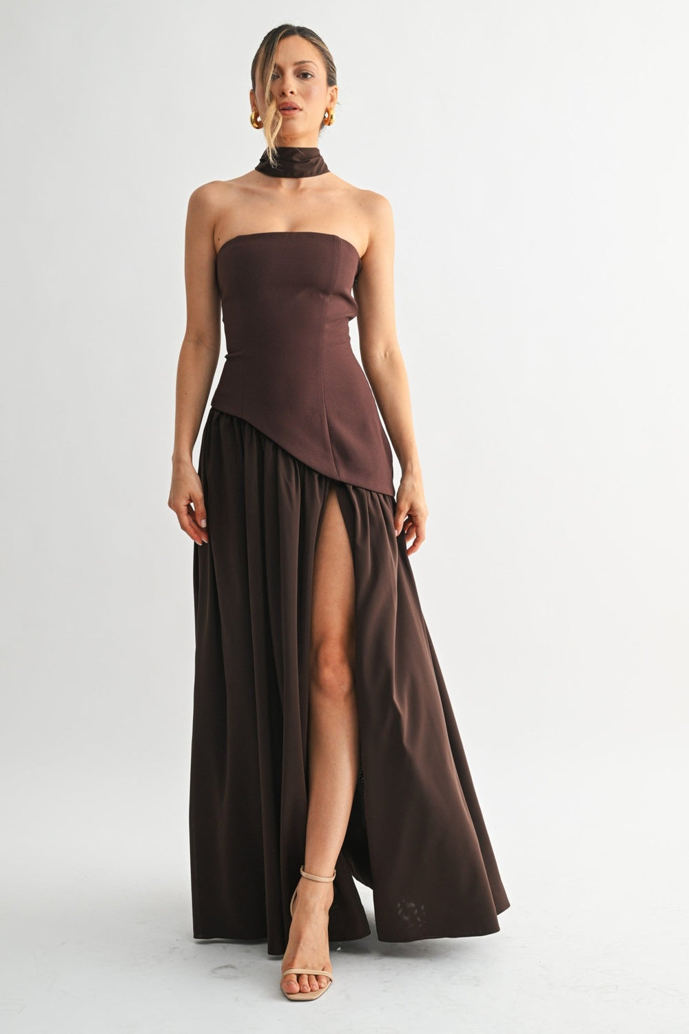 Brown Parisian Lace - up Maxi Dress - STYLED BY ALX COUTUREDresses