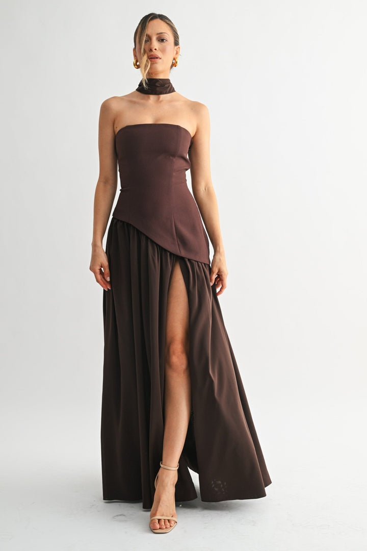 Brown Parisian Lace - up Maxi Dress - STYLED BY ALX COUTUREDresses