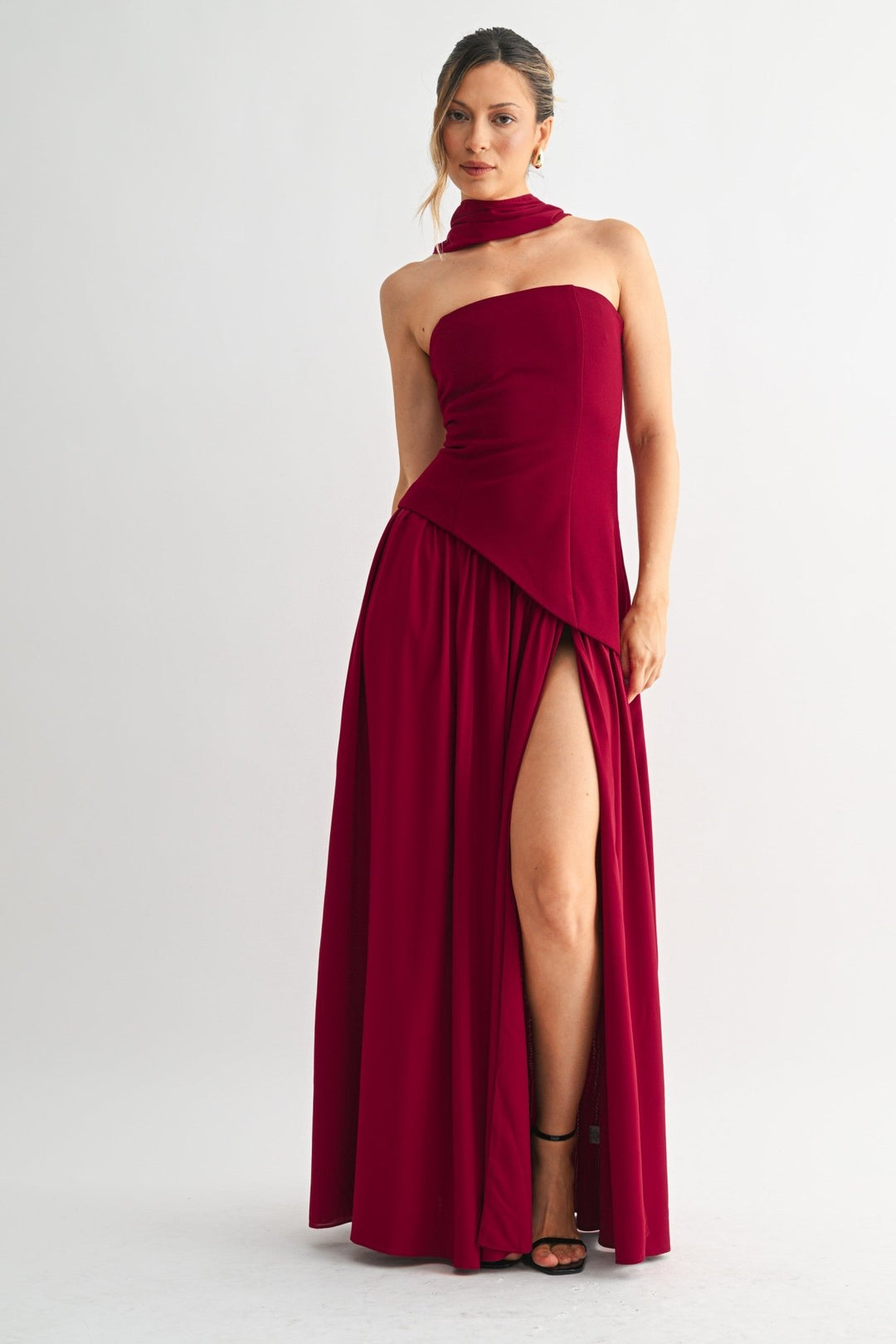 Burgundy Parisian Lace-Up Maxi Dress Burgundy Parisian Lace-Up Maxi Dress