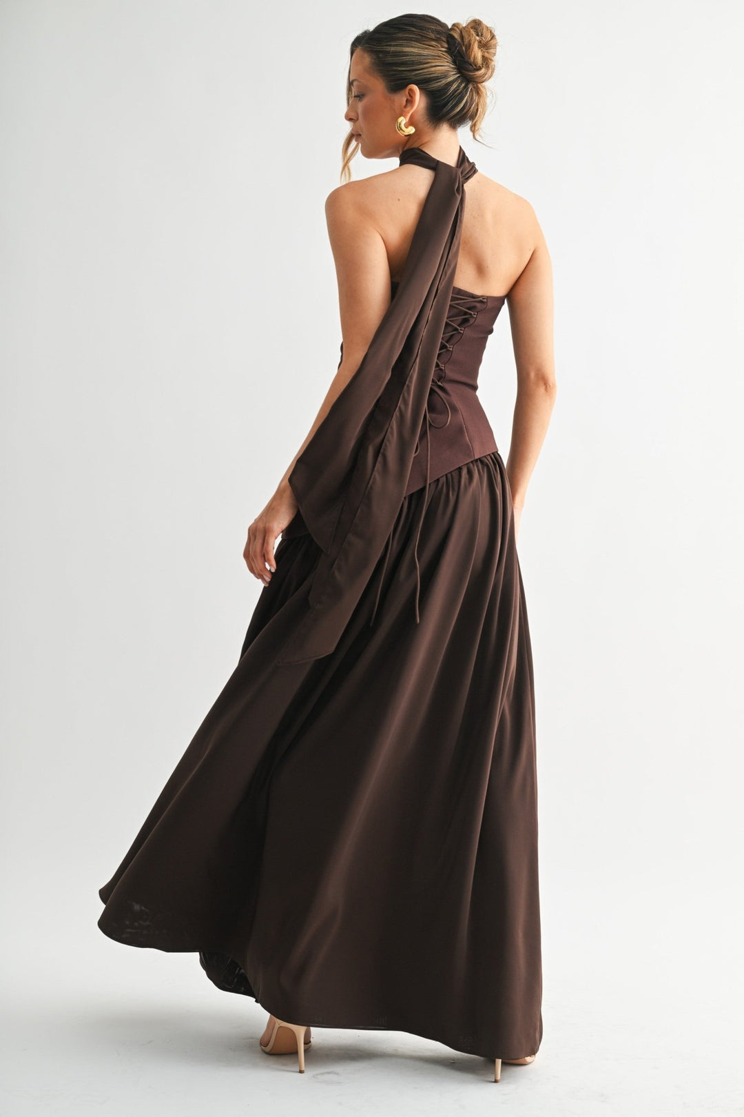 Brown Parisian Lace - up Maxi Dress - STYLED BY ALX COUTUREDresses