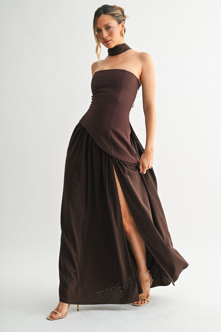 Brown Parisian Lace - up Maxi Dress - STYLED BY ALX COUTUREDresses