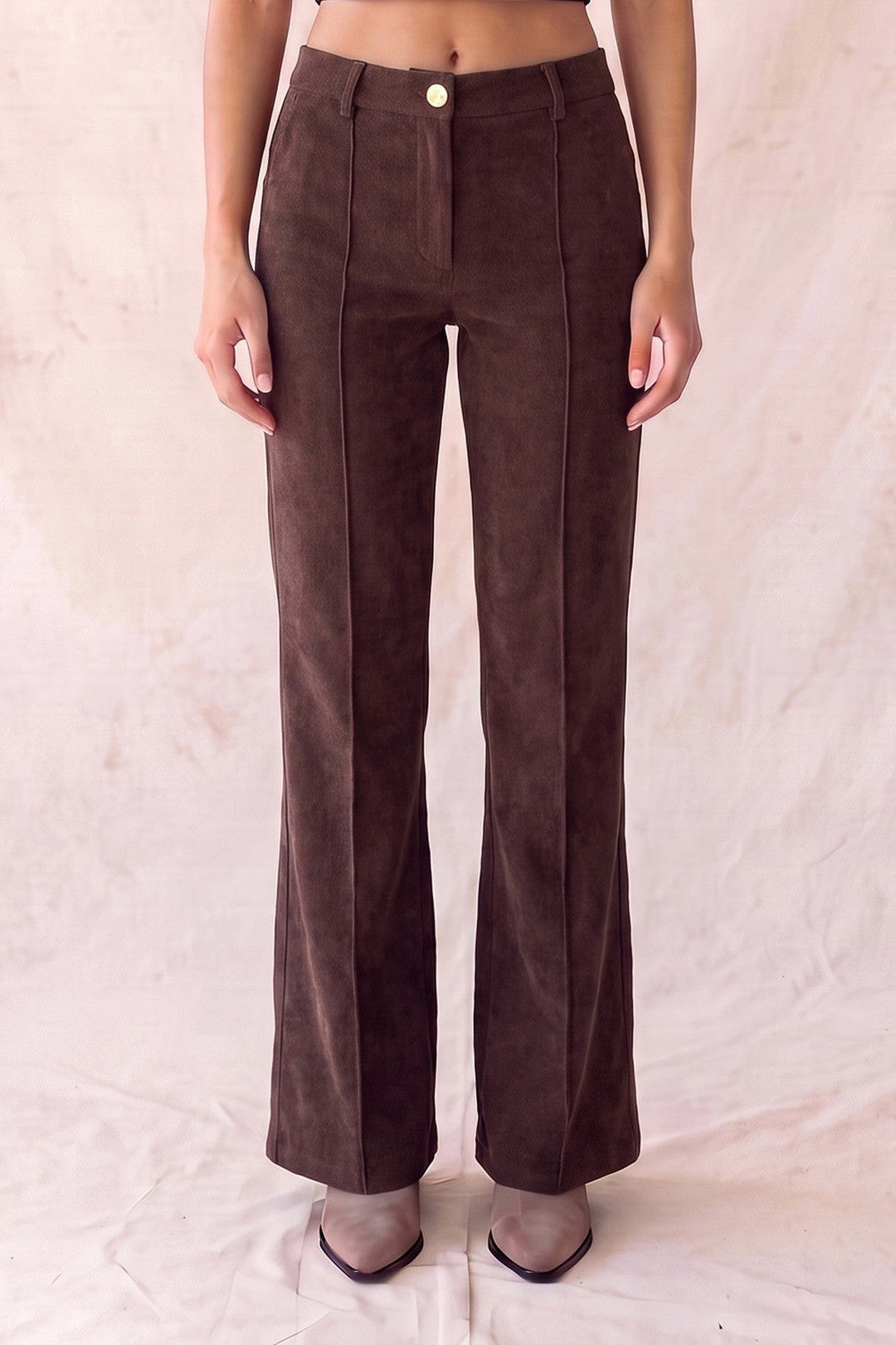Brown Pintuck High Waist Wide Leg Pants - STYLED BY ALX COUTUREPants