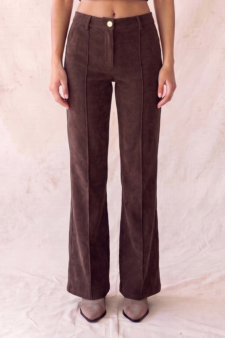 Brown Pintuck High Waist Wide Leg Pants - STYLED BY ALX COUTUREPants