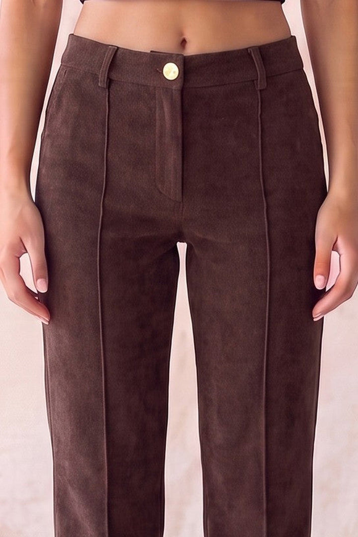 Brown Pintuck High Waist Wide Leg Pants - STYLED BY ALX COUTUREPants